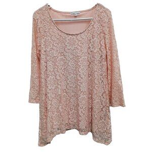 Katie's Kloset Womens Peach Lace Tunic Top Medium Flare Sleeve Sharkbite BOHO